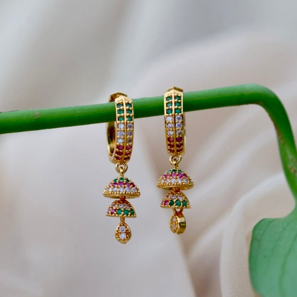 Heritage gold plated ruby green white stone hoop earrings HD1142