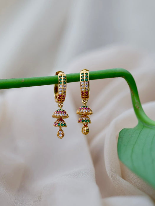 Heritage gold plated ruby green white stone hoop earrings HD1142