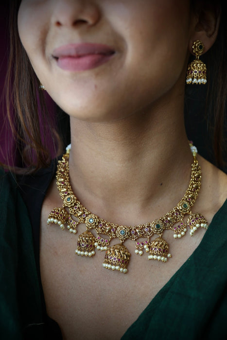 Antique short necklace with earrings SS11034