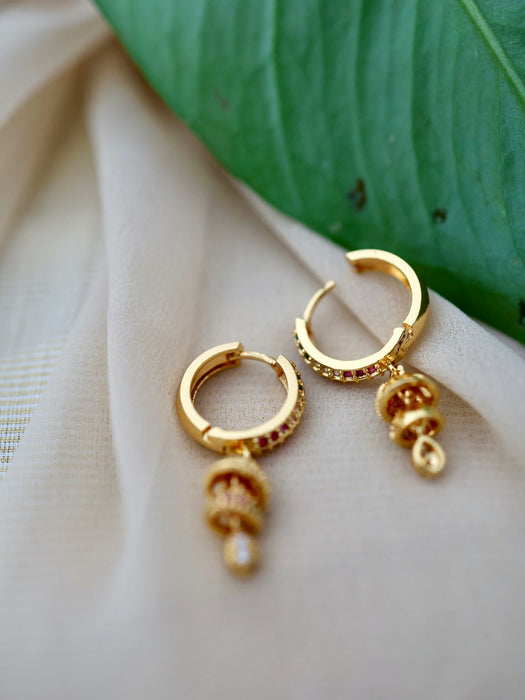 Heritage gold plated ruby green white stone hoop earrings HD1142