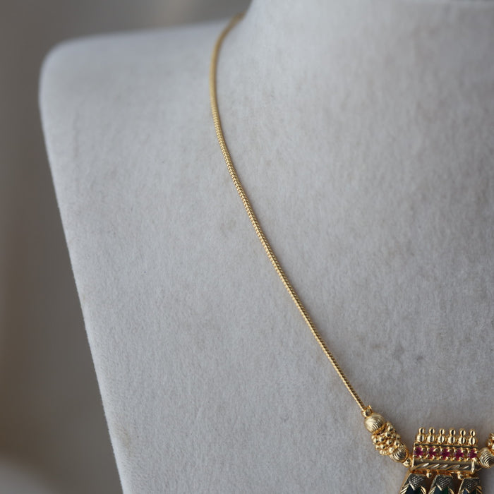Heritage gold plated green stone short necklace H14566