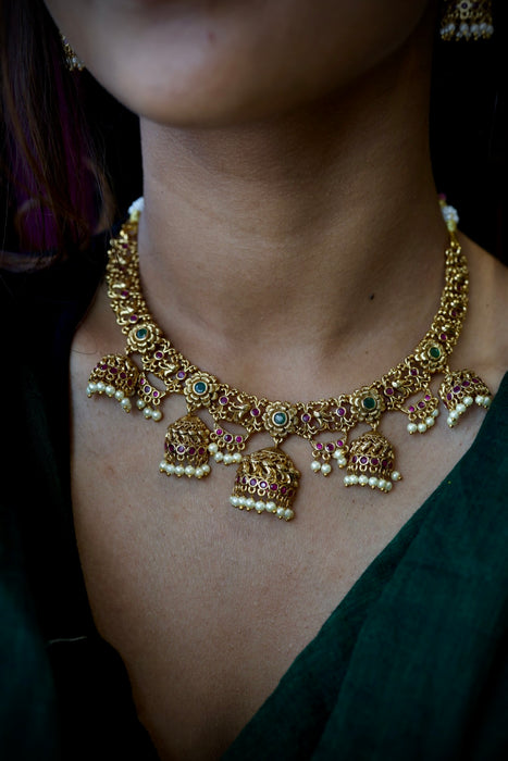 Antique short necklace with earrings SS11034
