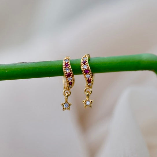 Heritage gold plated ruby white stone hoop earrings HD6745