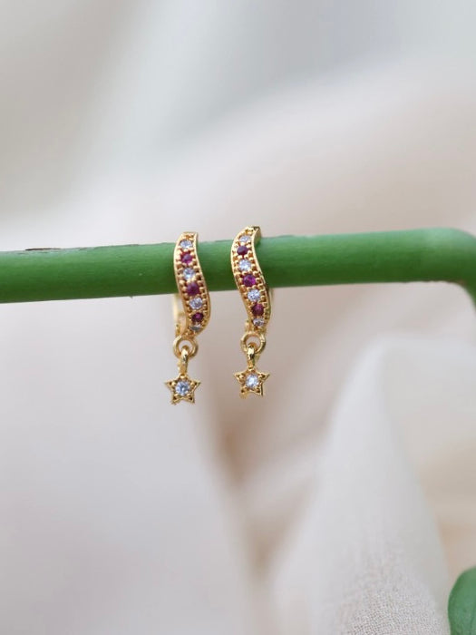 Heritage gold plated ruby white stone hoop earrings HD6745