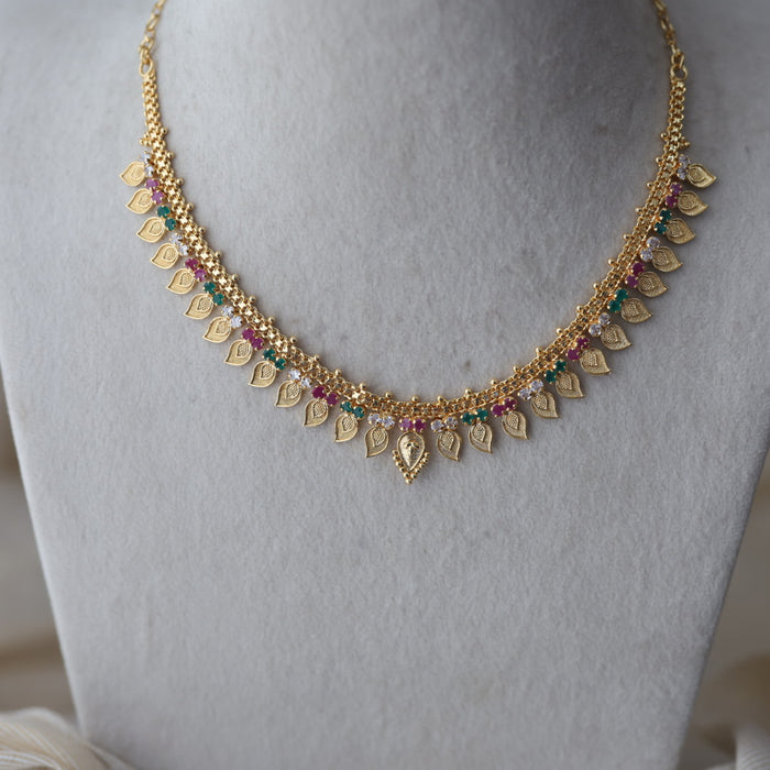 Heritage gold plated multi stone mango short necklace H1456
