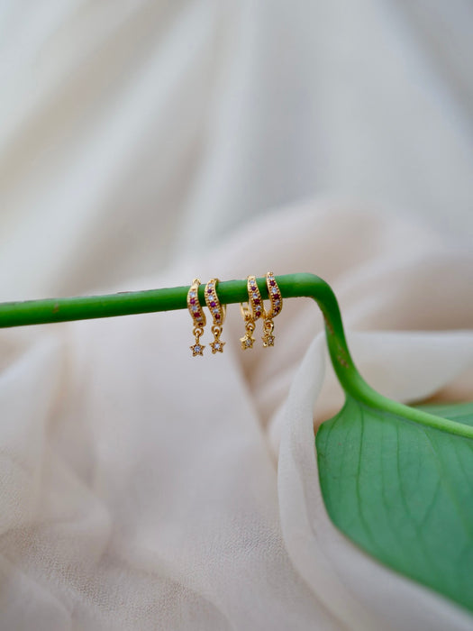 Heritage gold plated ruby white stone hoop earrings HD6745