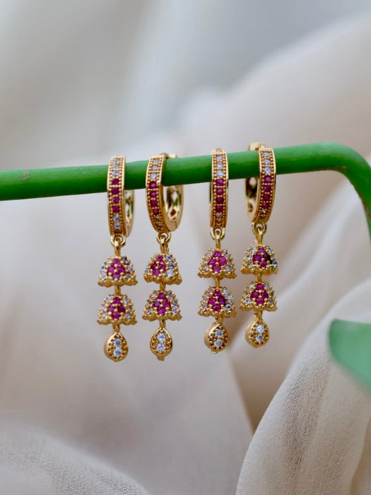 Heritage gold plated ruby white stone hoop earrings HD5182