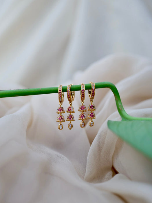 Heritage gold plated ruby white stone hoop earrings HD5182