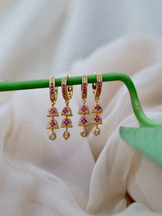 Heritage gold plated ruby white stone hoop earrings HD5182