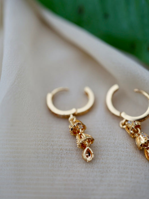 Heritage gold plated ruby white stone hoop earrings HD5182