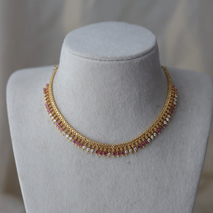 Heritage gold plated ruby white stone mango short necklace H453
