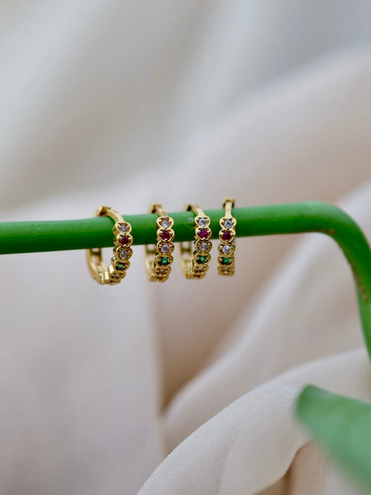 Heritage gold plated ruby green white stone hoop earrings HD188