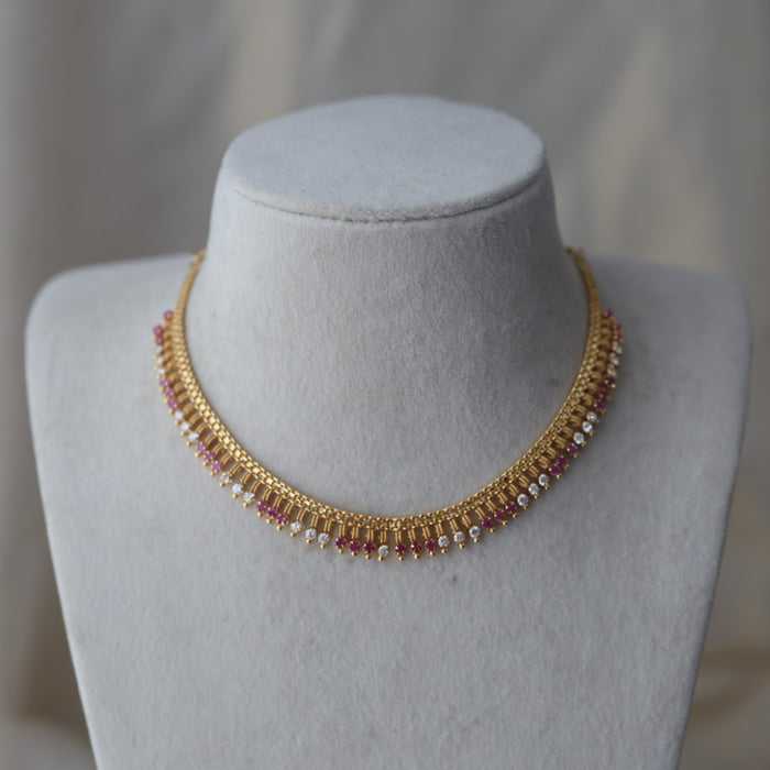Heritage gold plated ruby white stone mango short necklace H453