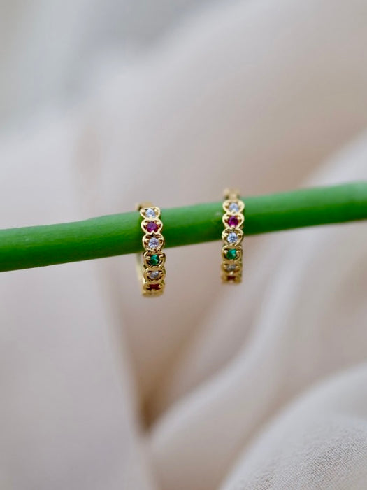Heritage gold plated ruby green white stone hoop earrings HD188
