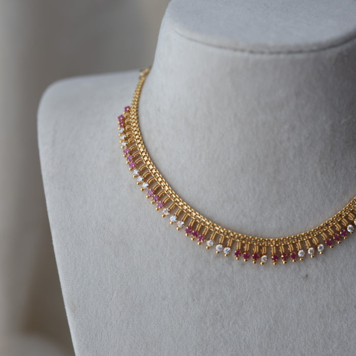 Heritage gold plated ruby white stone mango short necklace H453