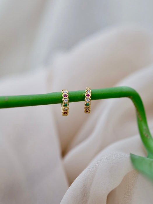 Heritage gold plated ruby green white stone hoop earrings HD188
