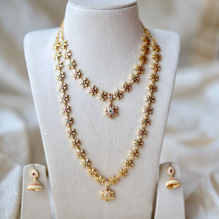 Heritage gold plated short and long padakam necklace set with earrings  HPS9801