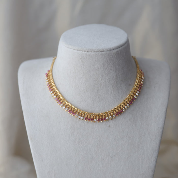 Heritage gold plated ruby white stone mango short necklace H453