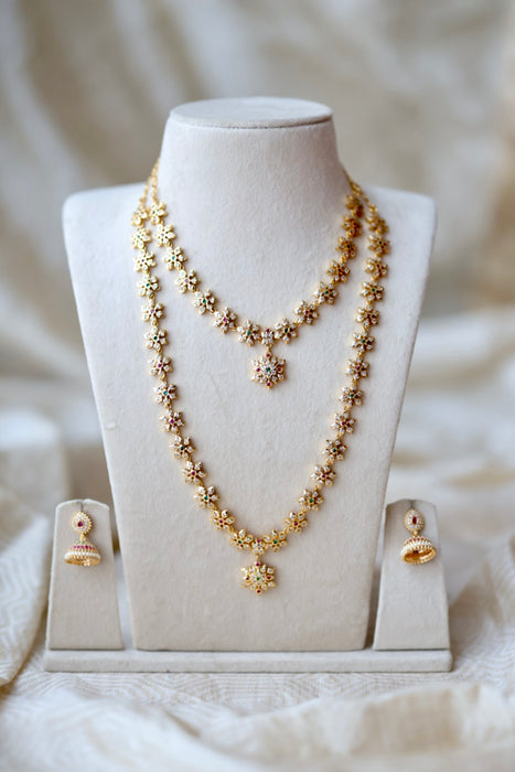 Heritage gold plated short and long padakam necklace set with earrings  HPS9801