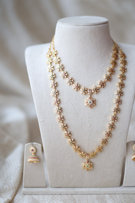 Heritage gold plated short and long padakam necklace set with earrings  HPS9801