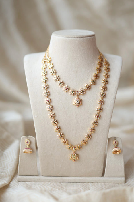 Heritage gold plated short and long padakam necklace set with earrings  HPS9801