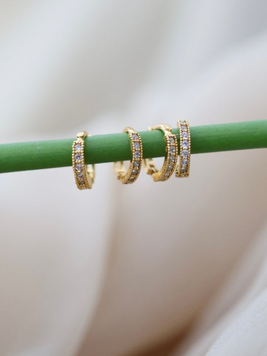 Heritage gold plated white stone hoop earrings HD54