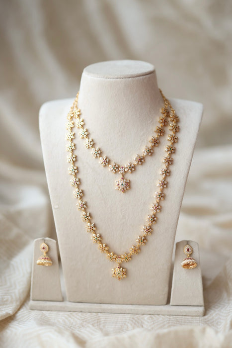 Heritage gold plated short and long padakam necklace set with earrings  HPS9801