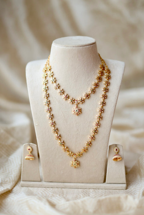 Heritage gold plated short and long padakam necklace set with earrings  HPS9801