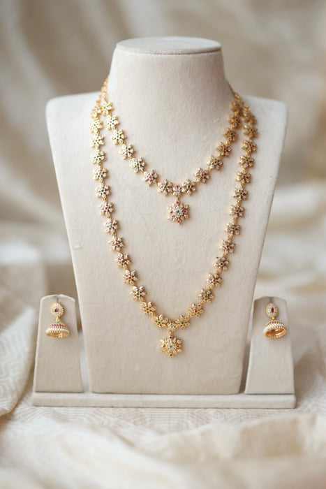 Heritage gold plated short and long padakam necklace set with earrings  HPS9801