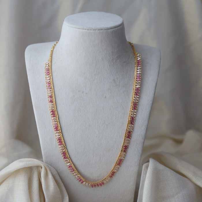 Heritage gold plated ruby white stone long necklace HL642