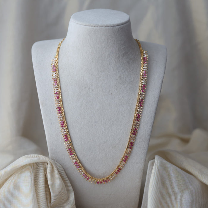 Heritage gold plated ruby white stone long necklace HL642