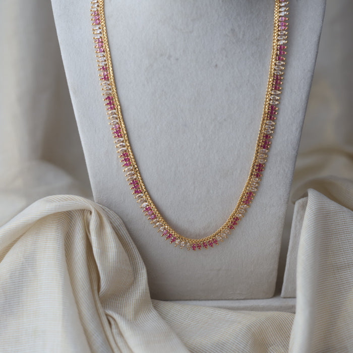 Heritage gold plated ruby white stone long necklace HL642