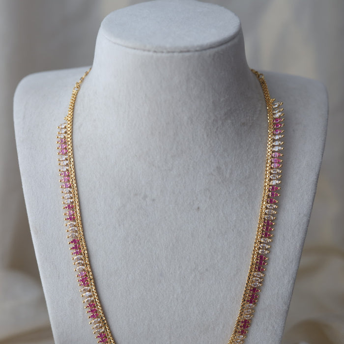 Heritage gold plated ruby white stone long necklace HL642