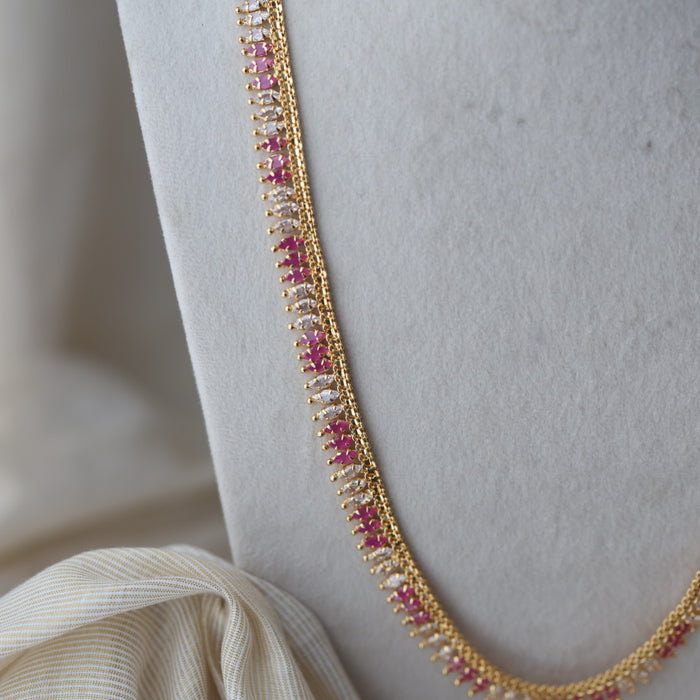 Heritage gold plated ruby white stone long necklace HL642