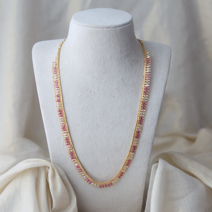 Heritage gold plated ruby white stone long necklace HL642
