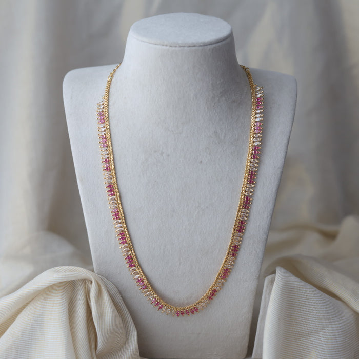 Heritage gold plated ruby white stone long necklace HL642