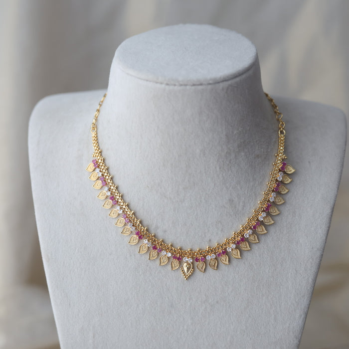 Heritage gold plated ruby white stone mango short necklace H7532