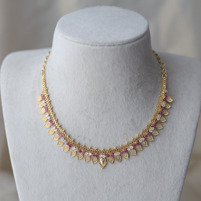 Heritage gold plated ruby white stone mango short necklace H7532