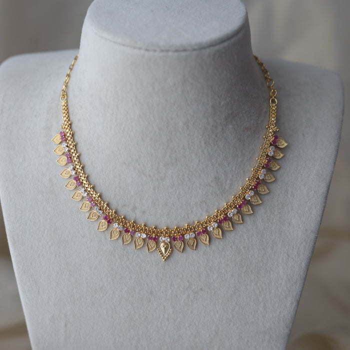 Heritage gold plated ruby white stone mango short necklace H7532