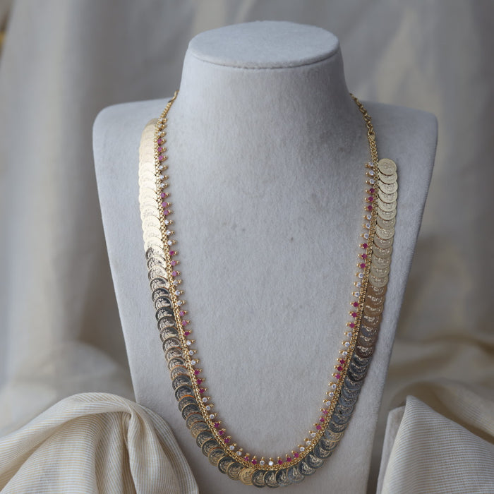Heritage gold plated ruby white stone coin long necklace HL712