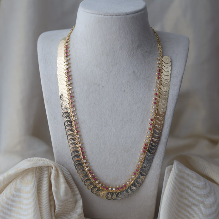 Heritage gold plated ruby white stone coin long necklace HL712
