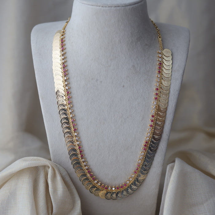 Heritage gold plated ruby white stone coin long necklace HL712