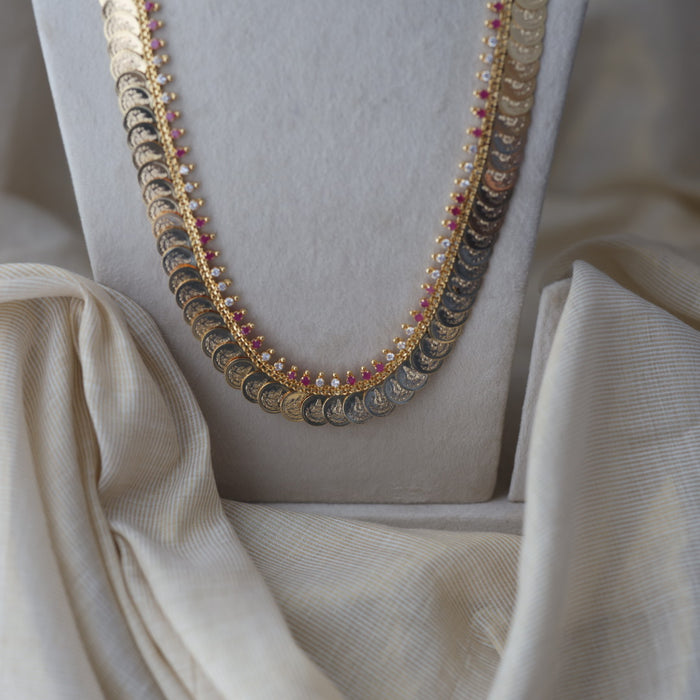Heritage gold plated ruby white stone coin long necklace HL712
