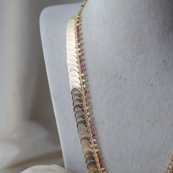 Heritage gold plated ruby white stone coin long necklace HL712