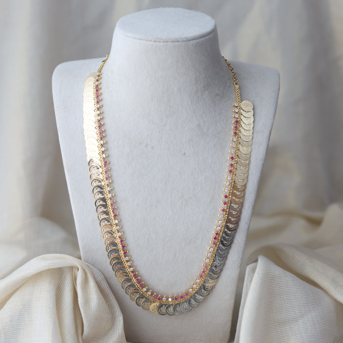 Heritage gold plated ruby white stone coin long necklace HL712