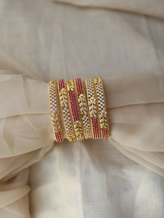 Heritage gold plated ruby white stone bangle (1 set  of 2 bangles) HB233