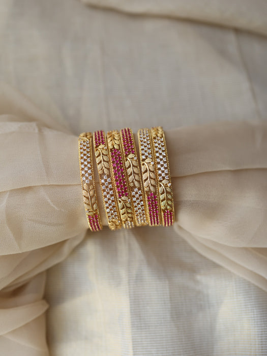 Heritage gold plated ruby white stone bangle (1 set  of 2 bangles) HB233