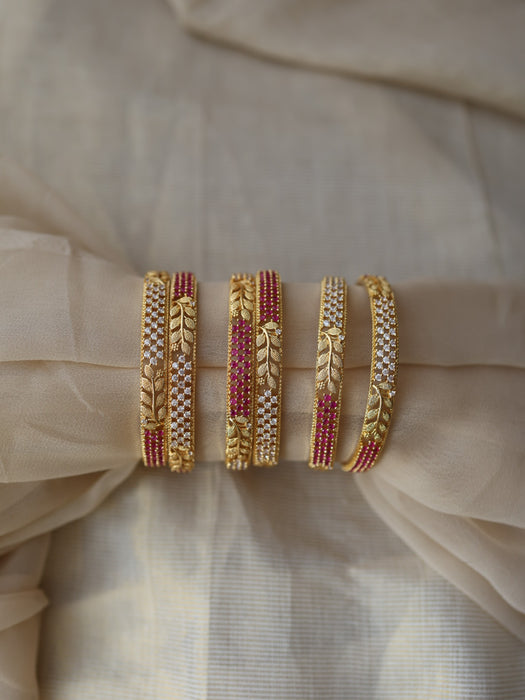 Heritage gold plated ruby white stone bangle (1 set  of 2 bangles) HB233