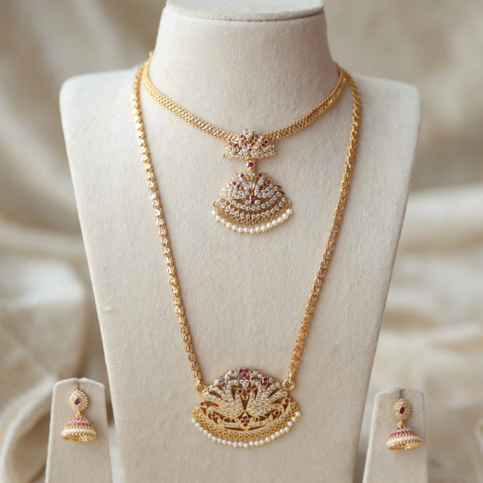 Heritage gold plated short and long padakam set necklace HPS123489
