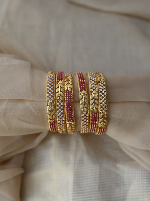 Heritage gold plated ruby white stone bangle (1 set  of 2 bangles) HB233